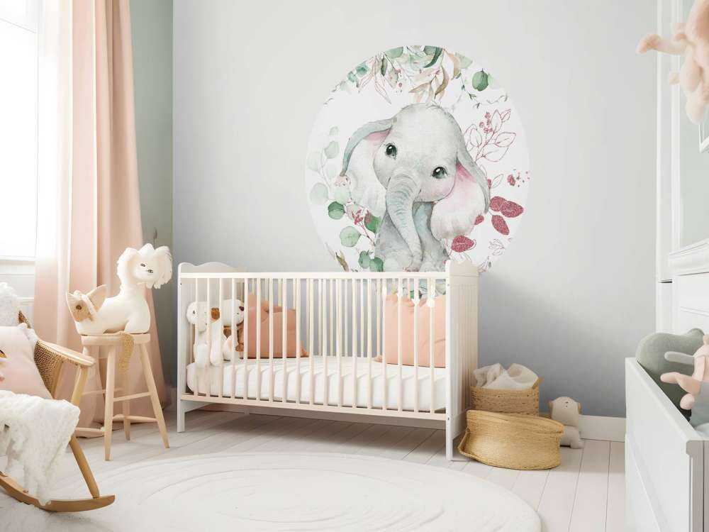 Elephant baby with mint and pink leaves