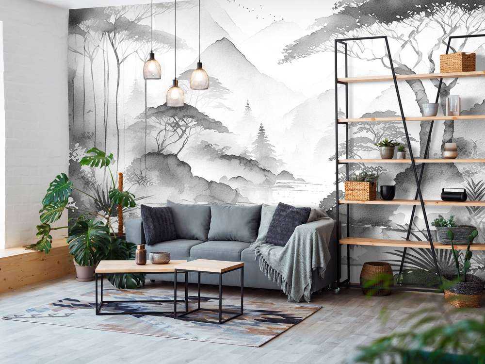 Mountain Lake in Misty Ink