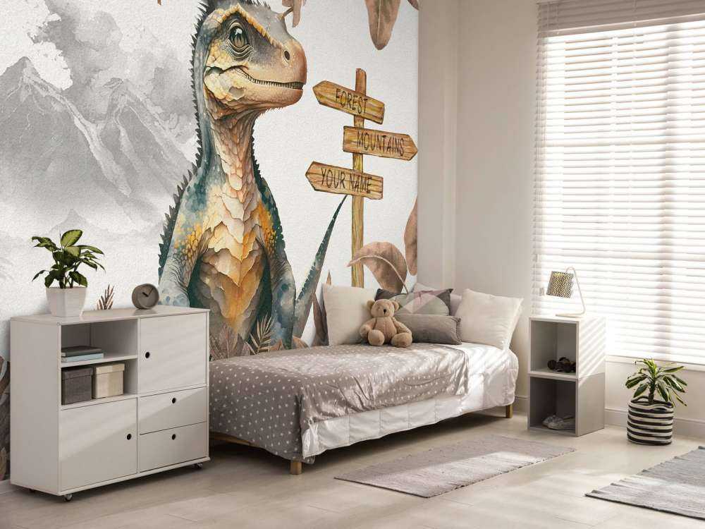 Baby velociraptor in the taupe jungle