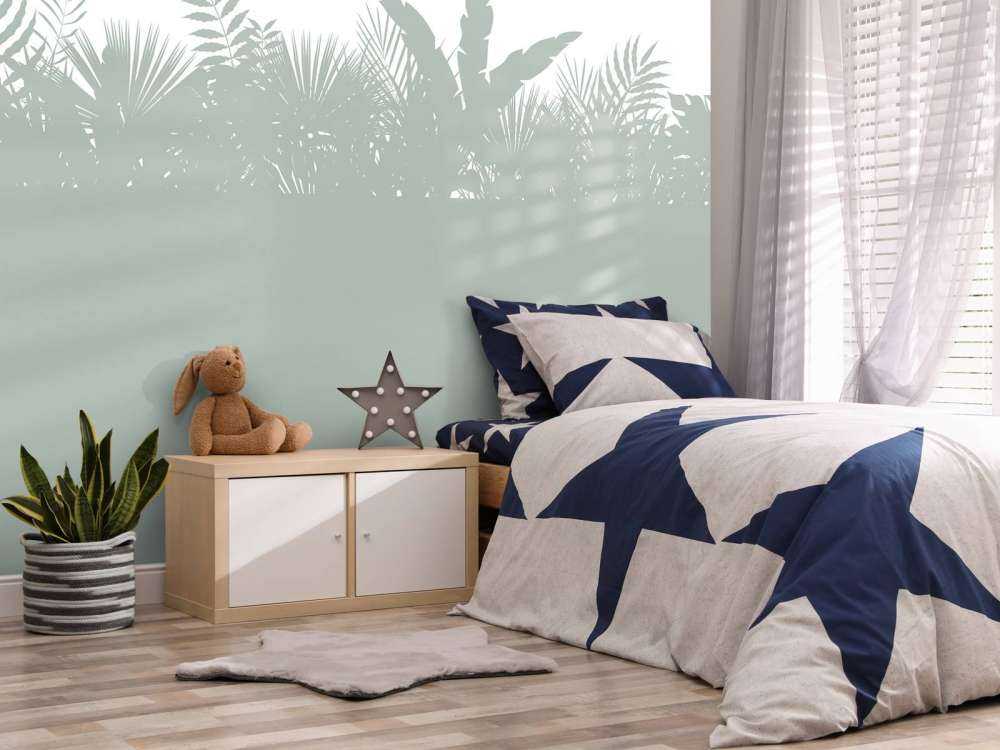 Silhouettes palm leaves, light green