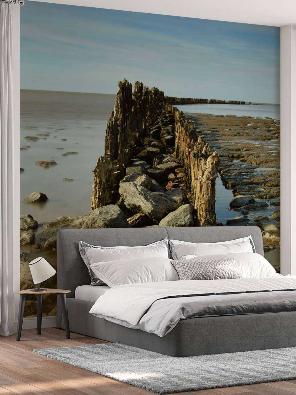 Breakwater of wood and stone