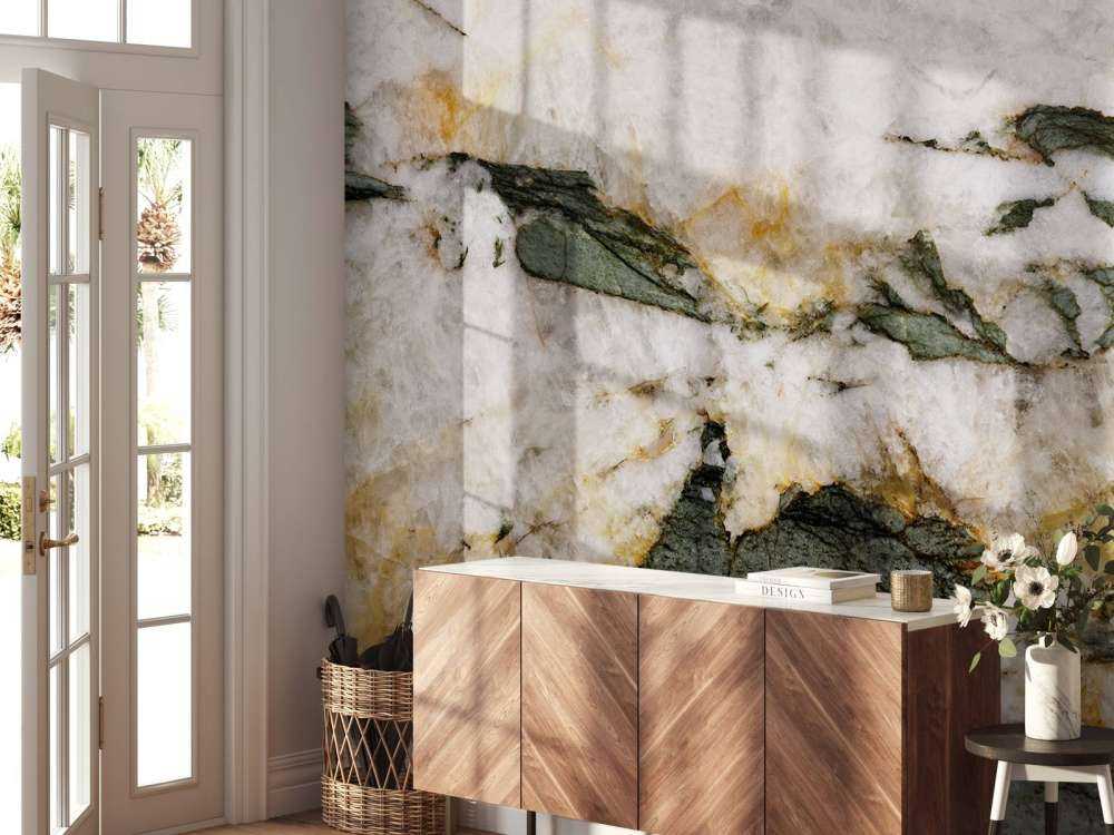 White marble with green elements