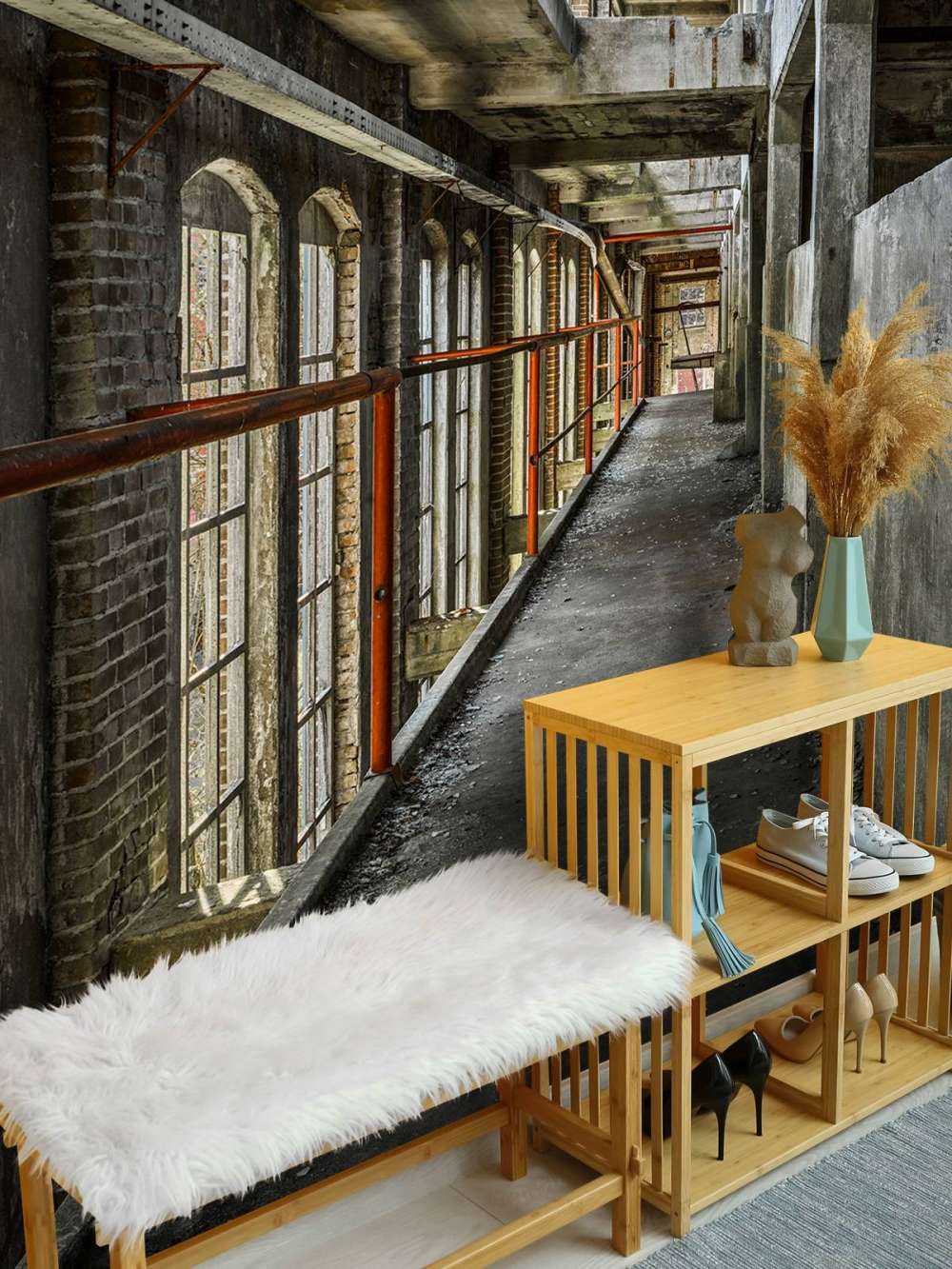 Footbridge in abandoned building