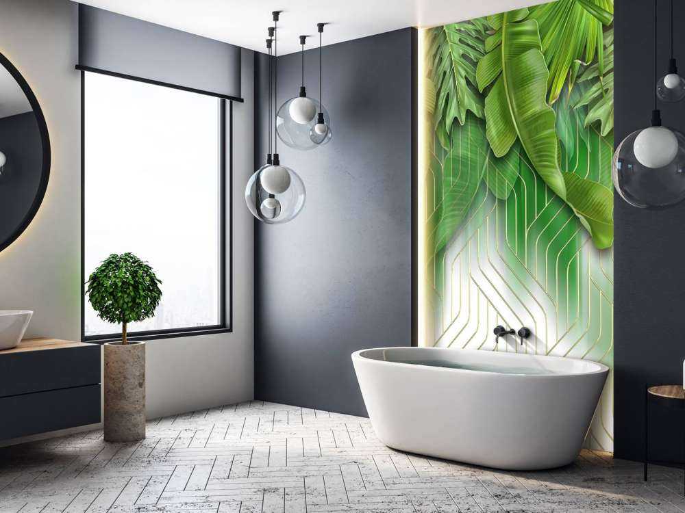 Golden lines effect with green leaves