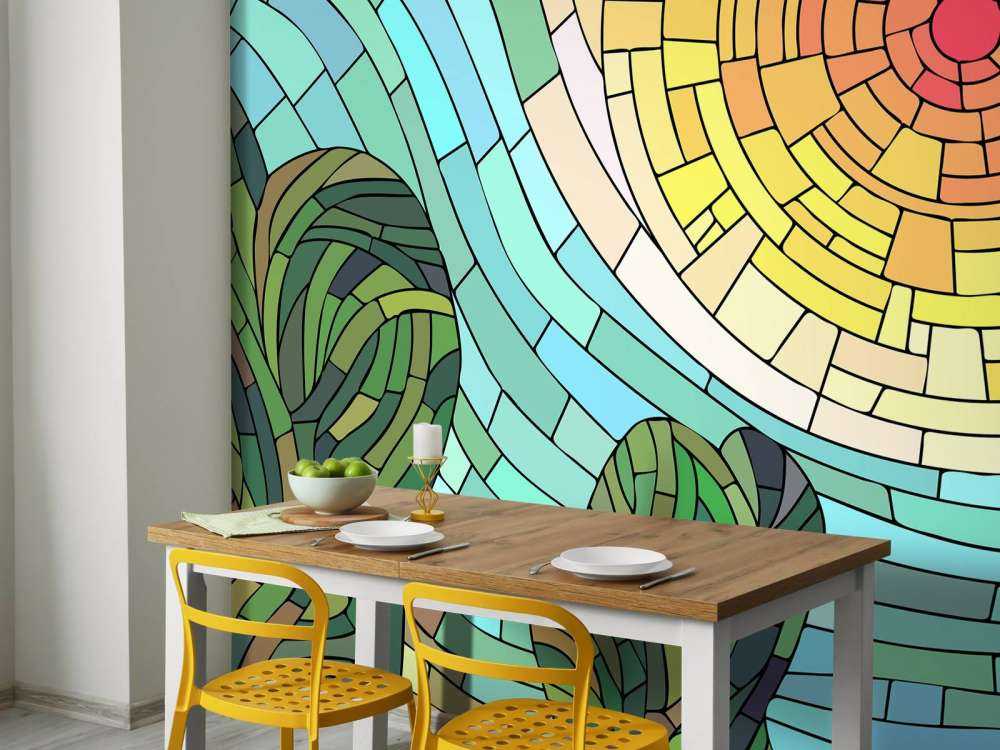 Red sun by the trees