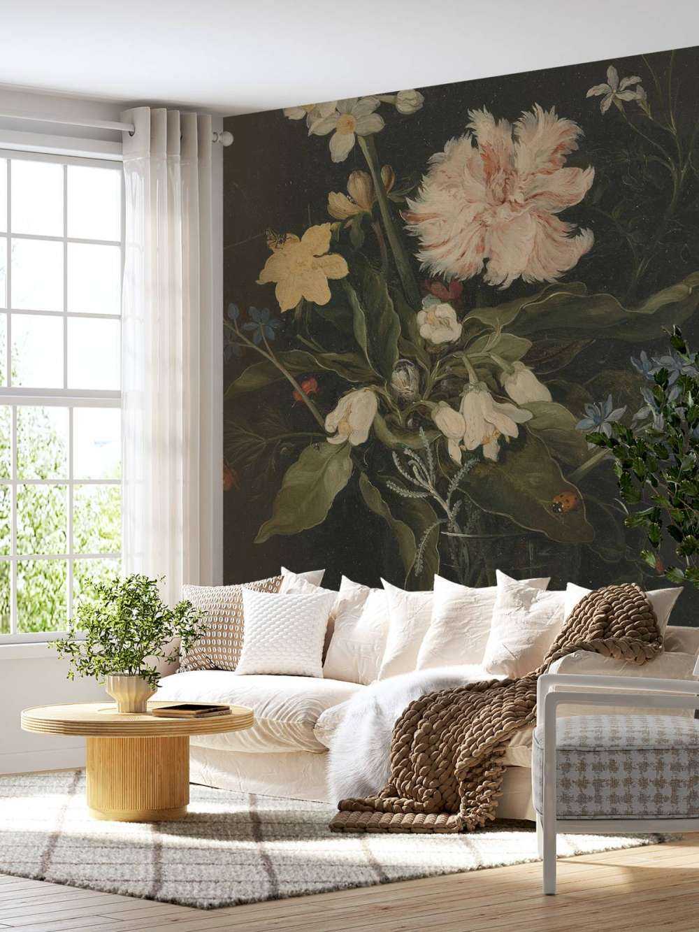 Still life with flowers in a glass