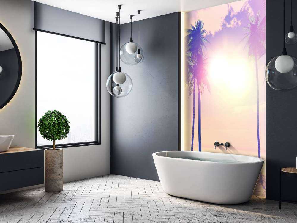 Vintage palm trees and ocean