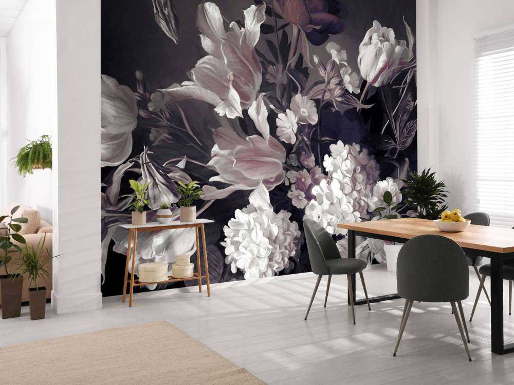 Bouquet with purple tulips