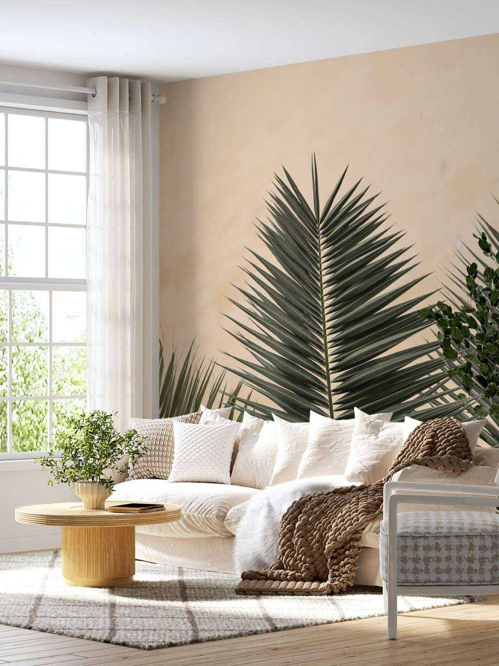 Palm leaves and wall