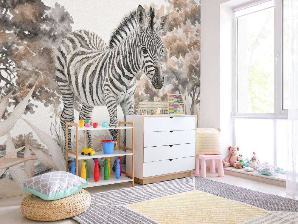 Young zebra in nature taupe