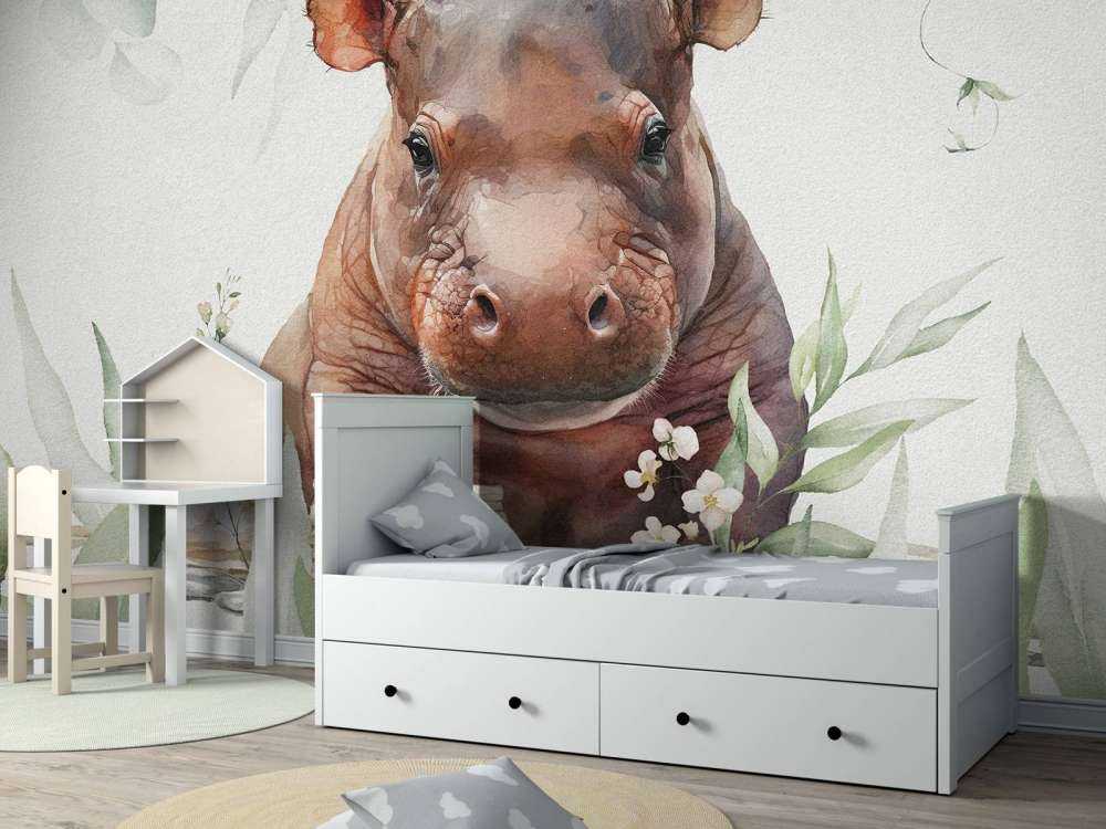 Baby hippo in the leaves