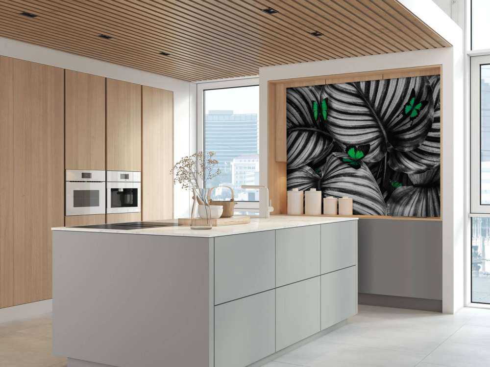 Butterflies on striped leaves