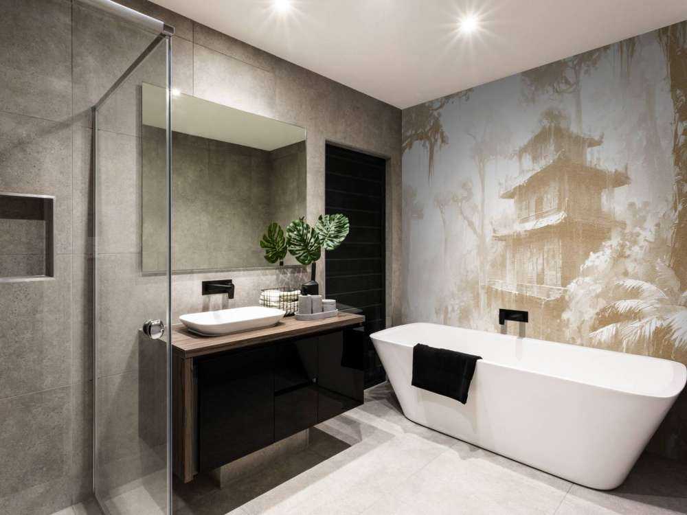 Hidden Hut in Misty Forest, taupe