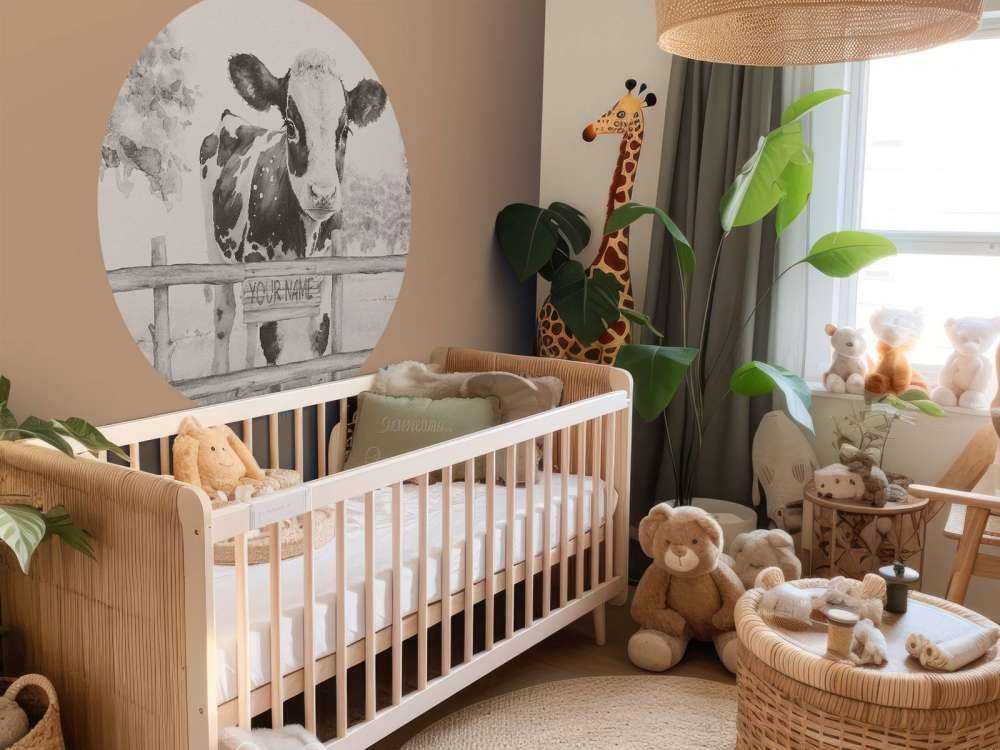 Baby cow in a field beige