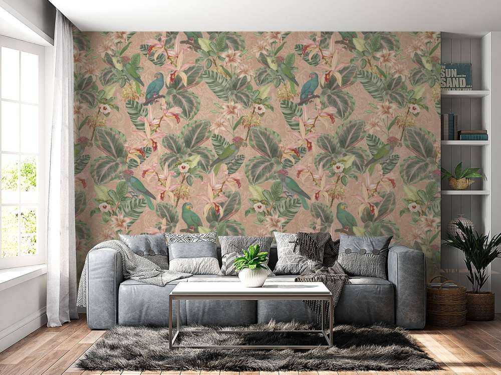 Tropical Jungle birds & parrots - terracotta