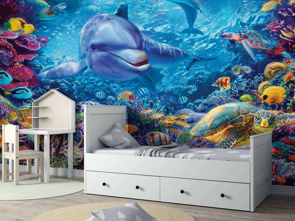 Underwater Dolphin and Turtle