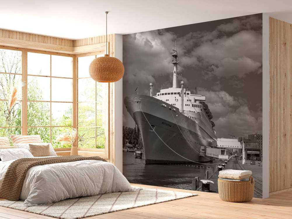 Former steamship the SS Rotterdam in black and white  