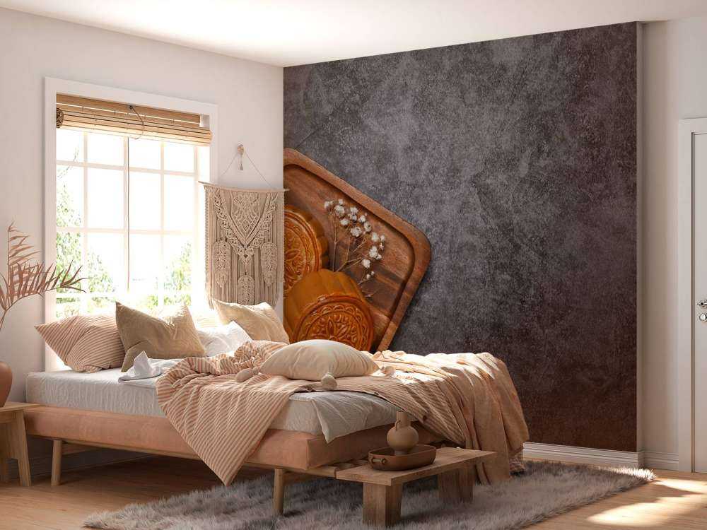 Moon cakes on a black countertop