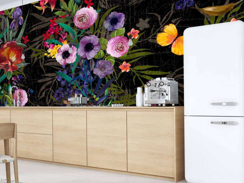 Bloemen design met een zwarte achtergrond