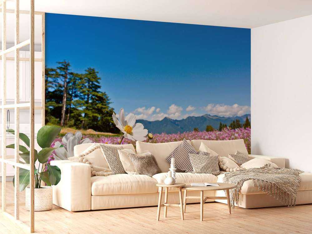 Bloemenveld met mooie achtergrond