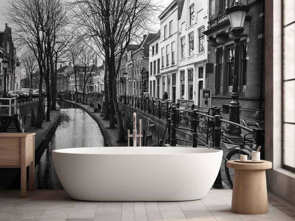 Utrechtse gracht in zwart-wit