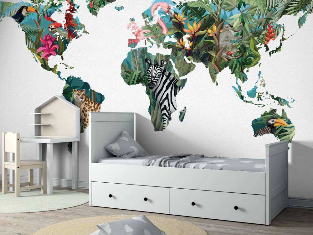 Jungle dieren wereldkaart