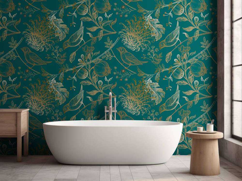 Chrysanthemum and bird pattern