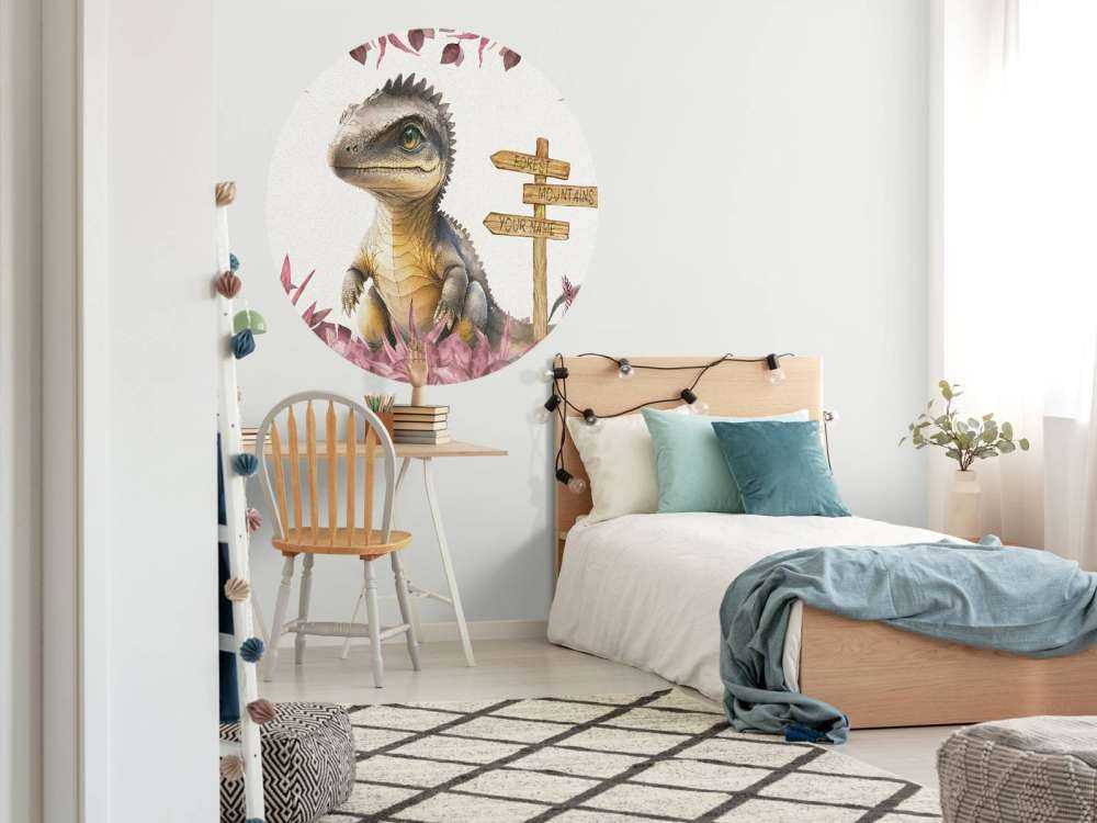 Baby spinosaurus in the pink jungle