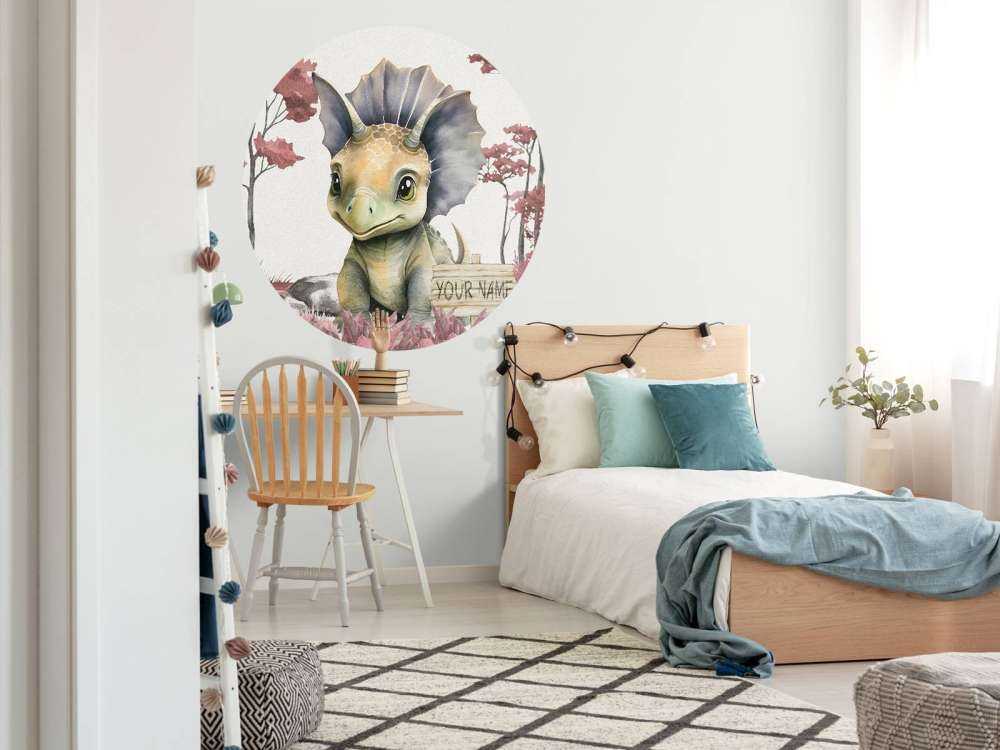Baby triceratops in the pink jungle