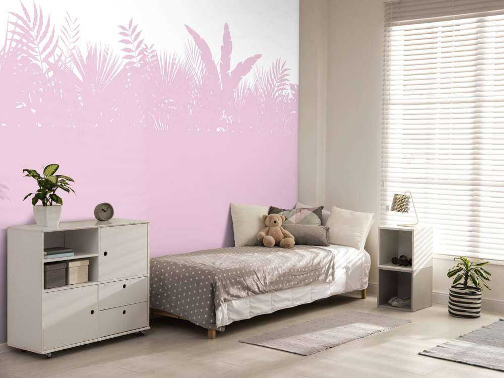 Silhouettes palm leaves, pink