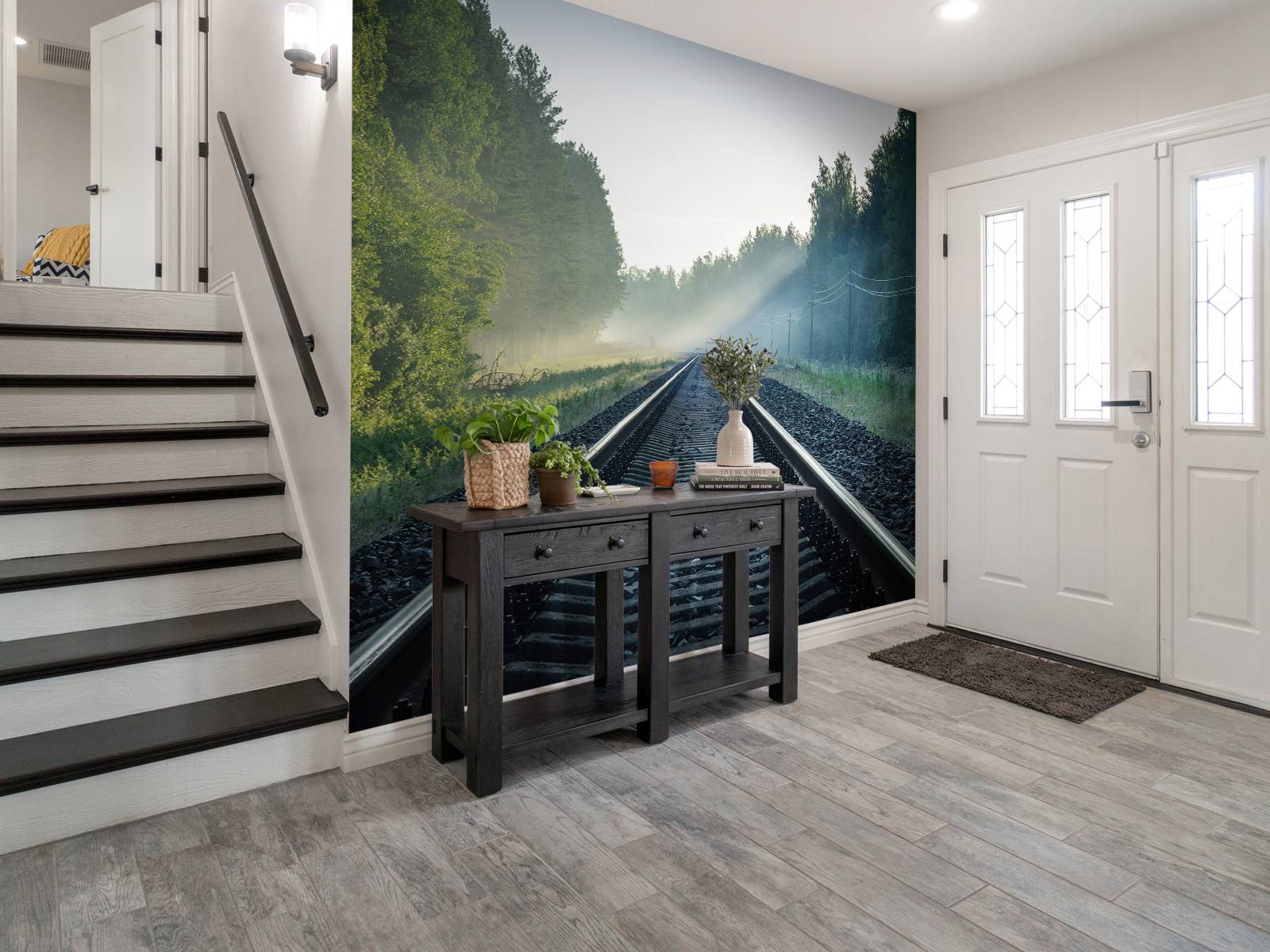 Train tracks through the forest