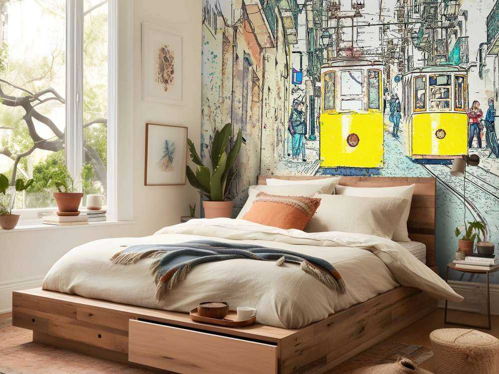 Trams in watercolour