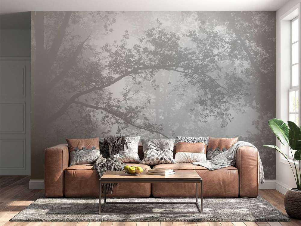 Beautiful forest in the fog