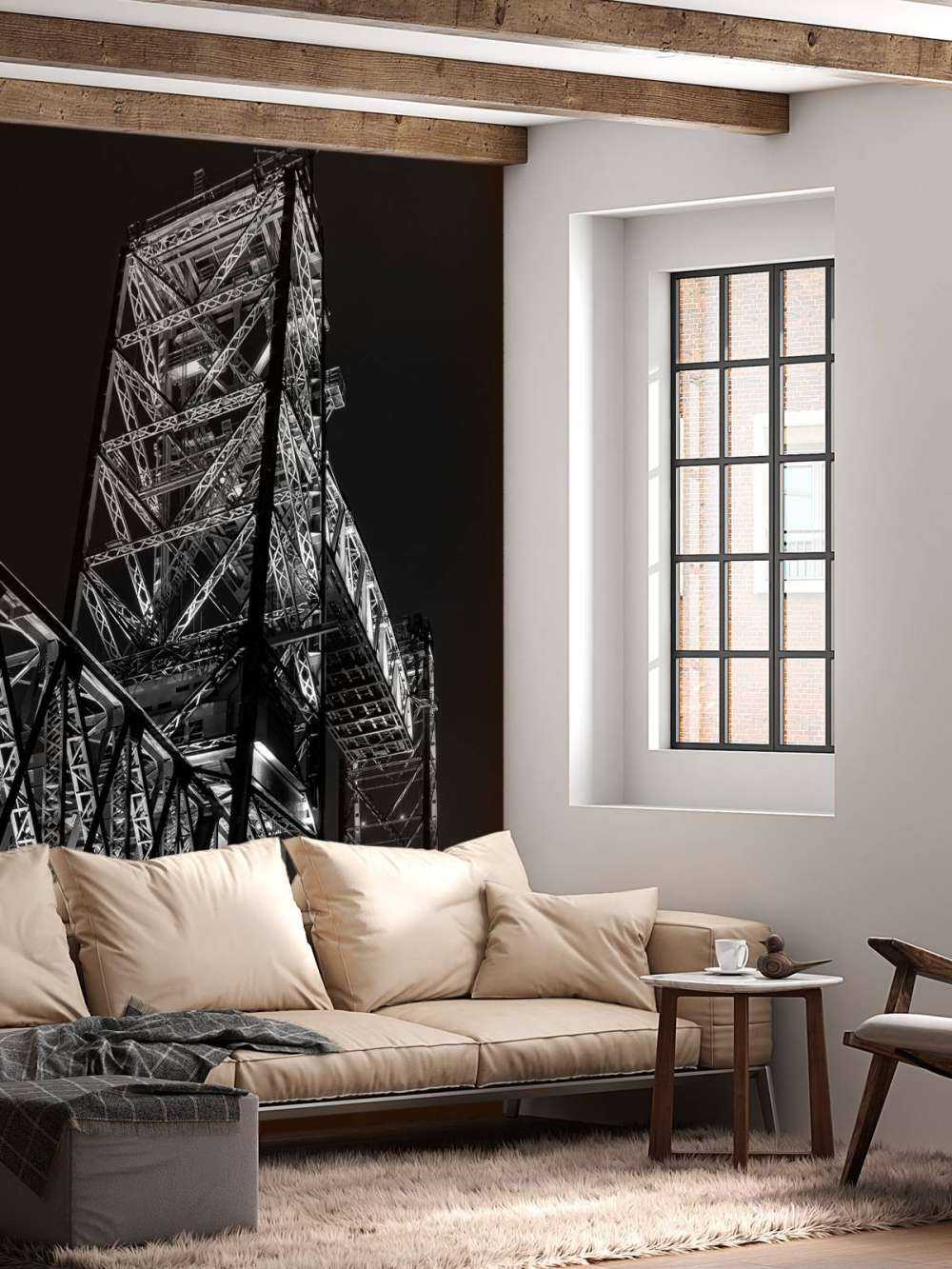 Former railroad bridge De Hef in Rotterdam in black and white 