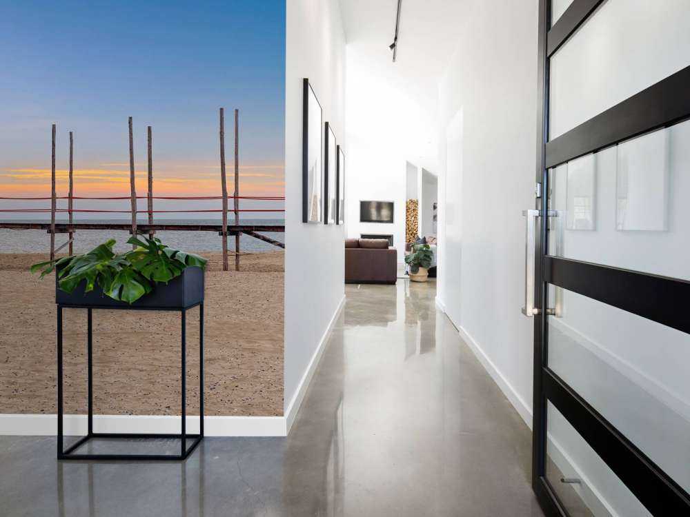 Long jetty with wooden posts