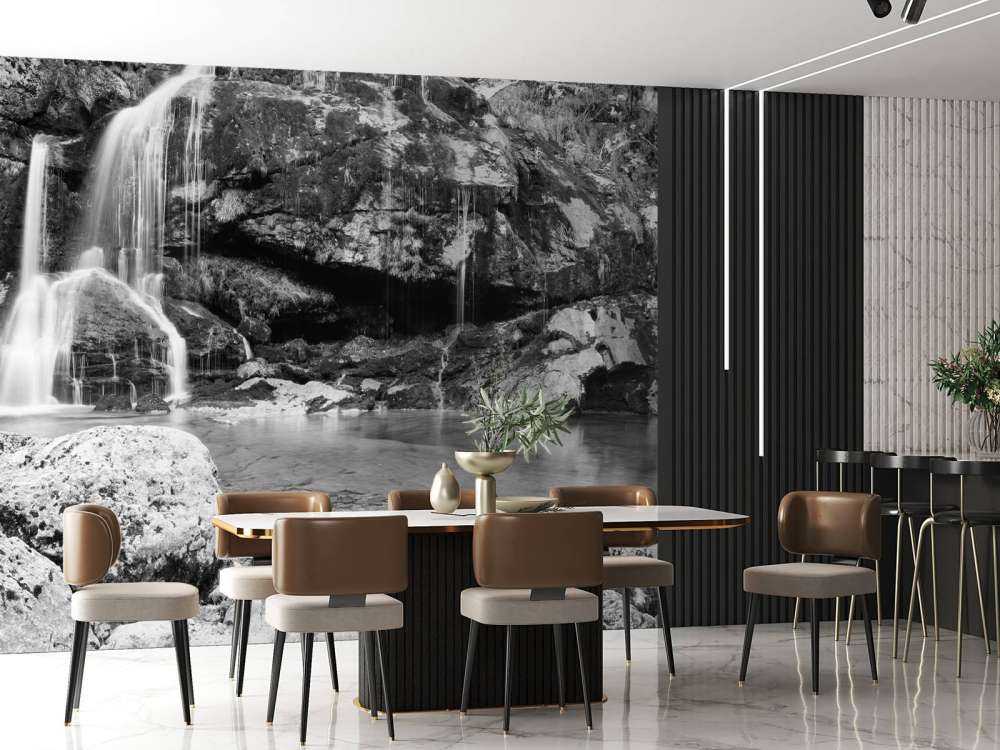 Waterfall over a stone wall 