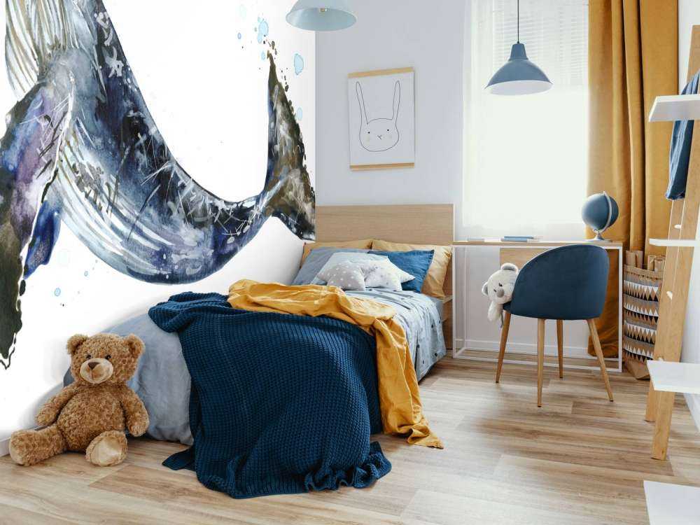 Swimming humpback whale of watercolour