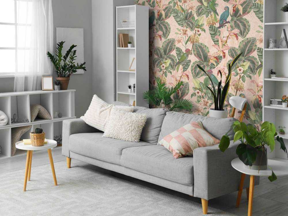 Tropical Jungle birds & parrots - soft pink