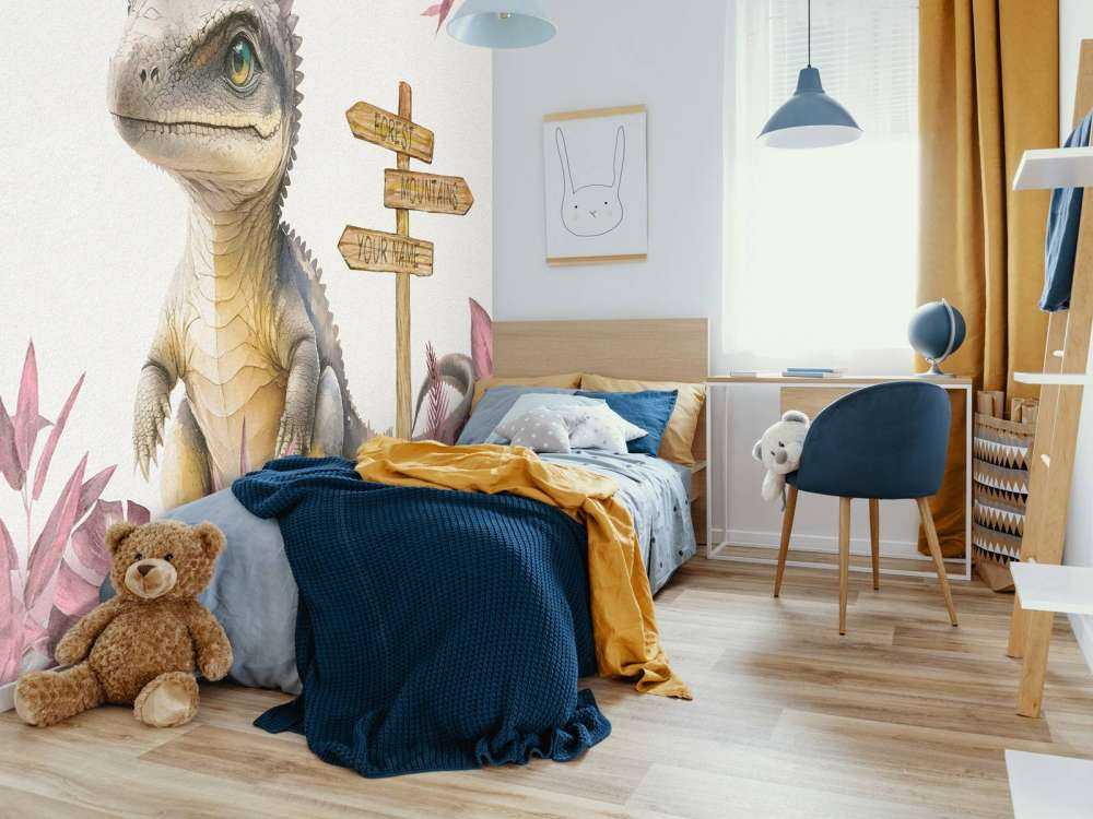 Baby spinosaurus in the pink jungle