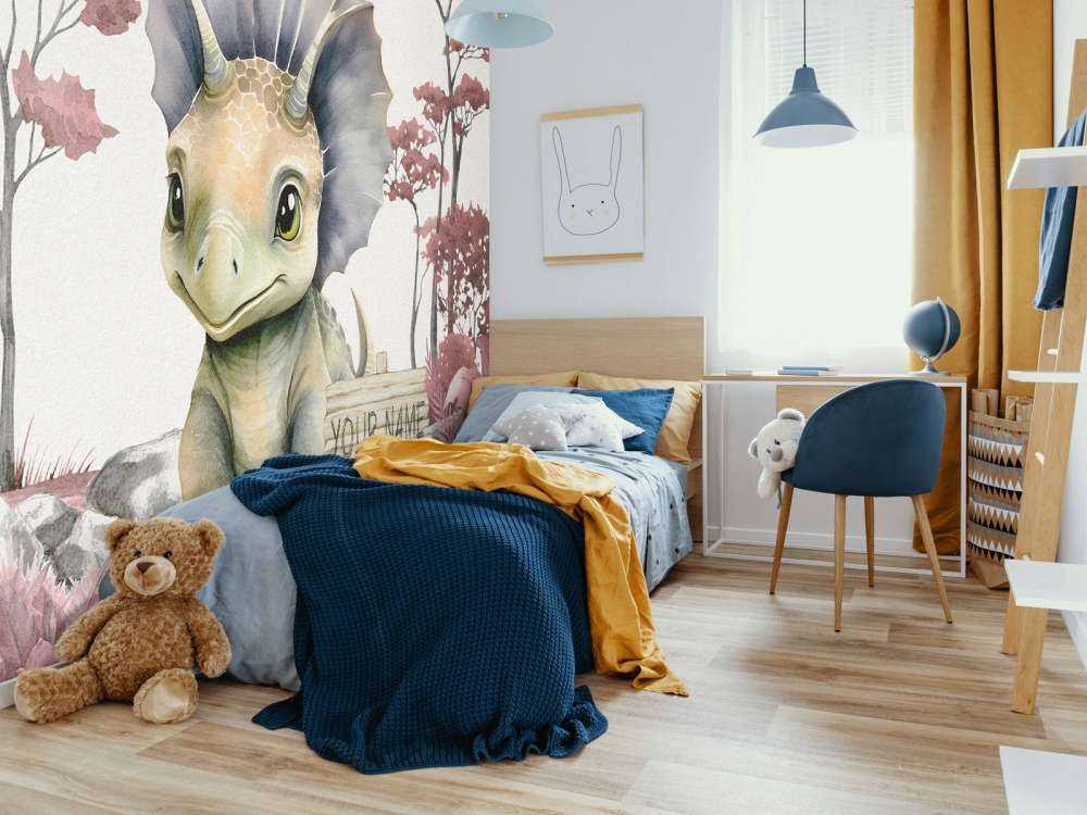 Baby triceratops in the pink jungle