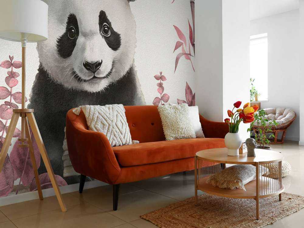 Baby panda in the jungle pink