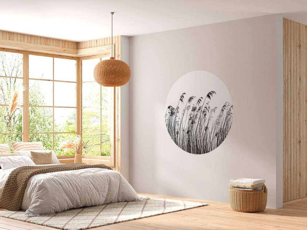 Reed along the waterfront in black and white