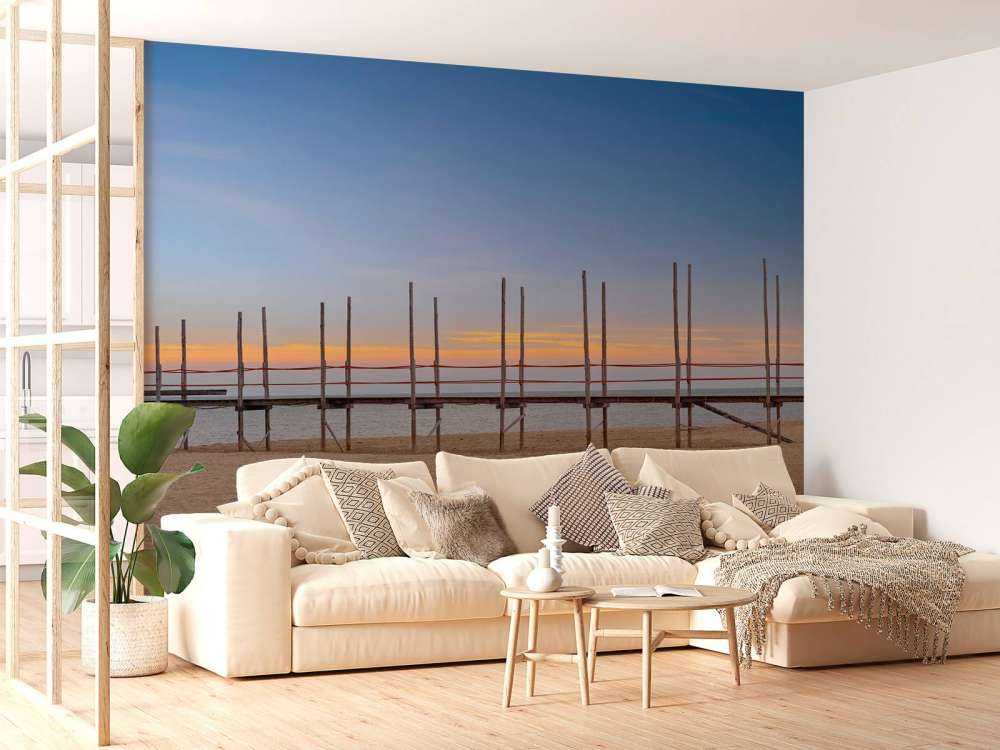 Long jetty with wooden posts