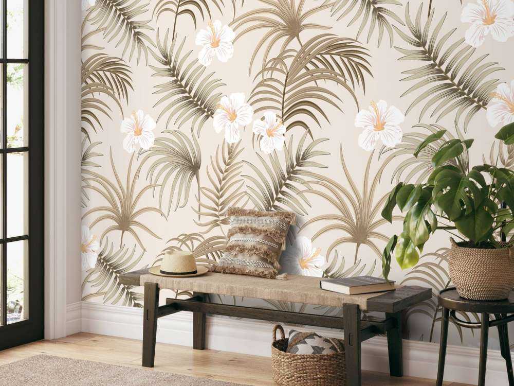 Palm tree leaves and flowers