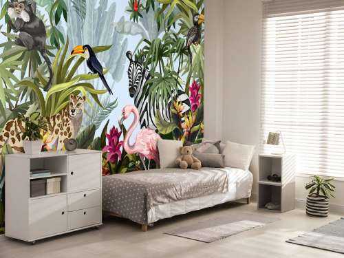 Colourful jungle with animals