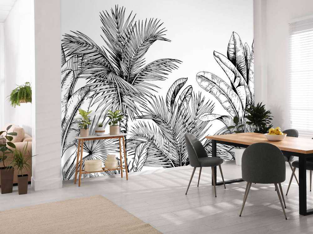 Palm trees and banana leaves