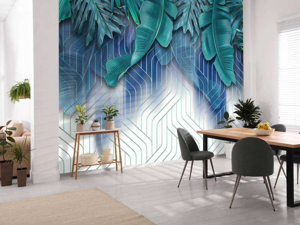 Green leaves and graphic green lines effect