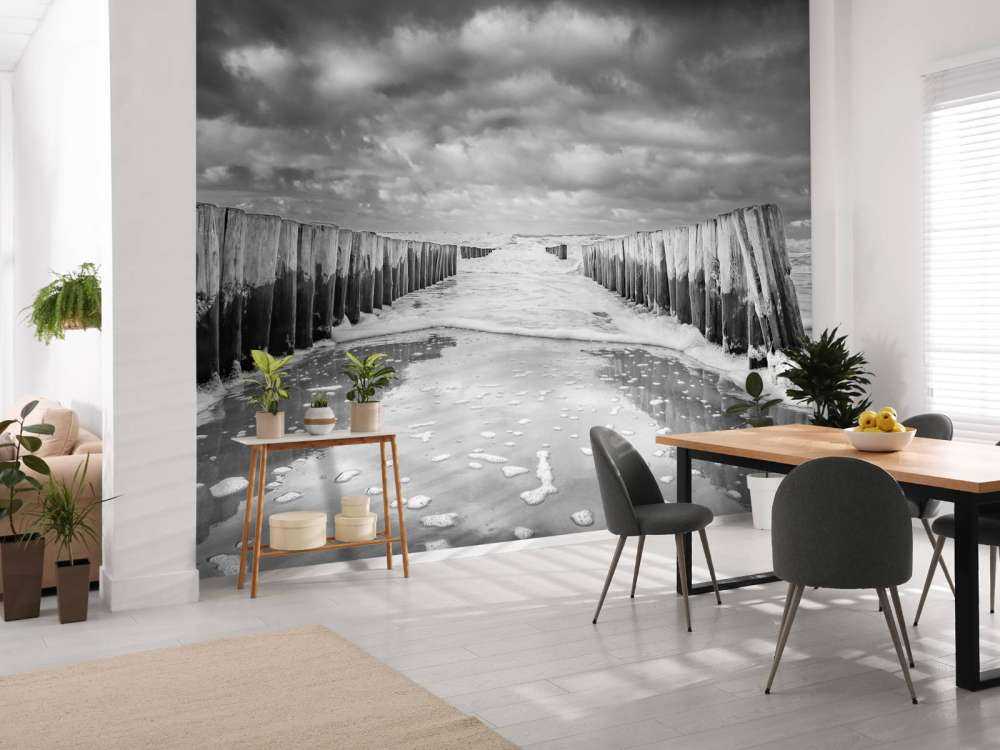 Troubled sea in black and white