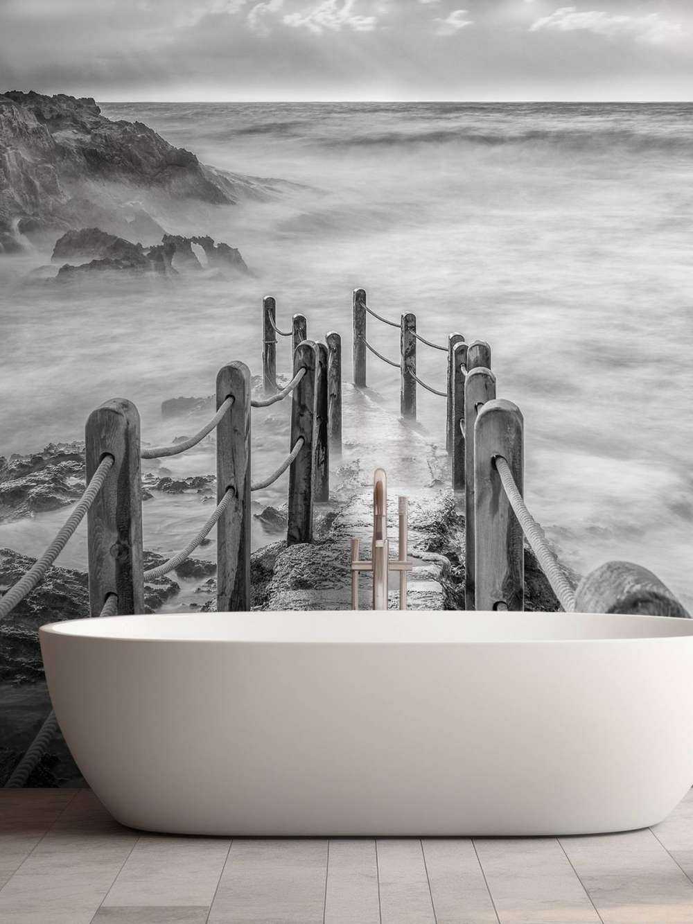 Wooden bridge to fog