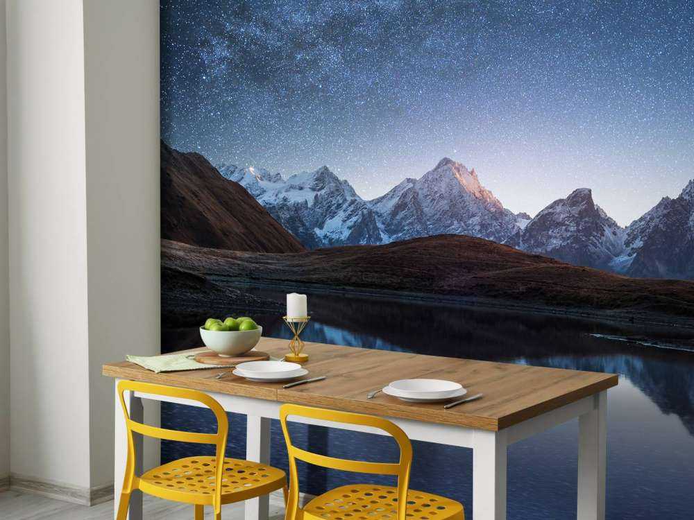 Mountains with snow at night